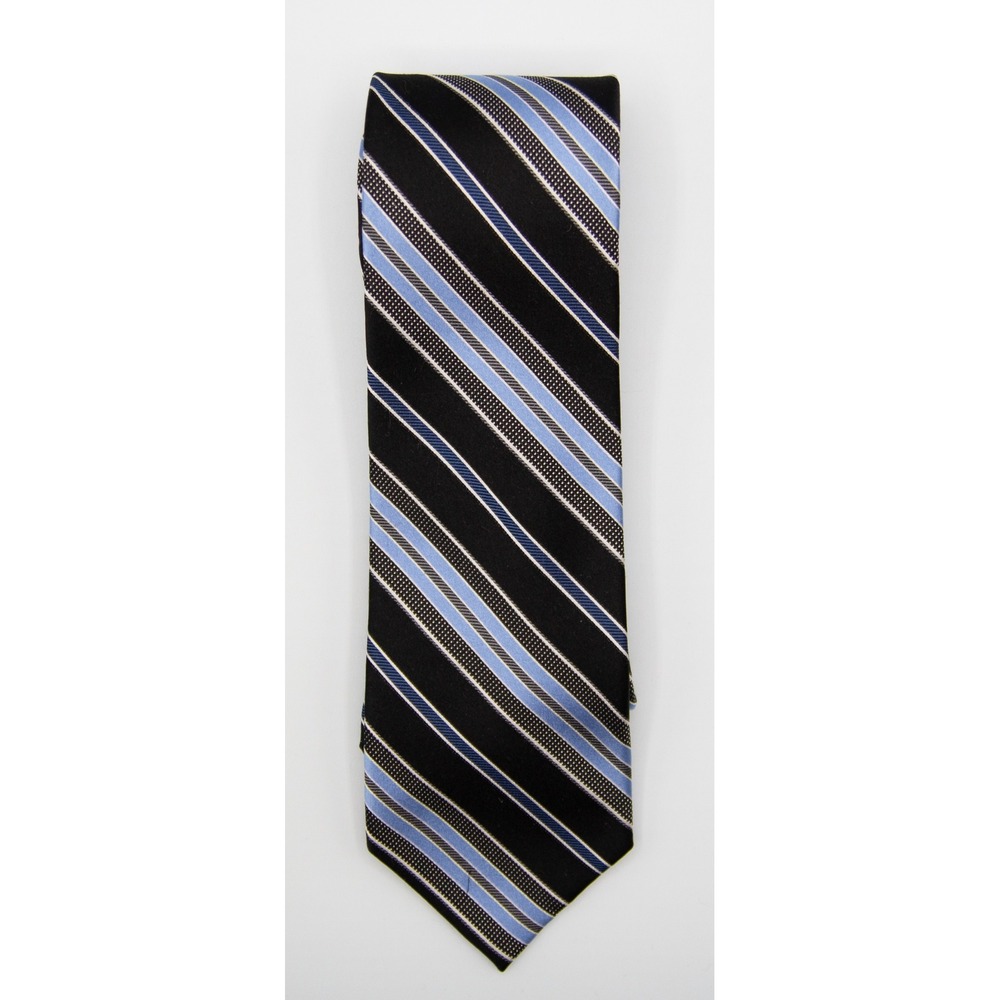 Michael Kors Mens Silk Necktie Black Blue White Diagonal Striped Classic Formal